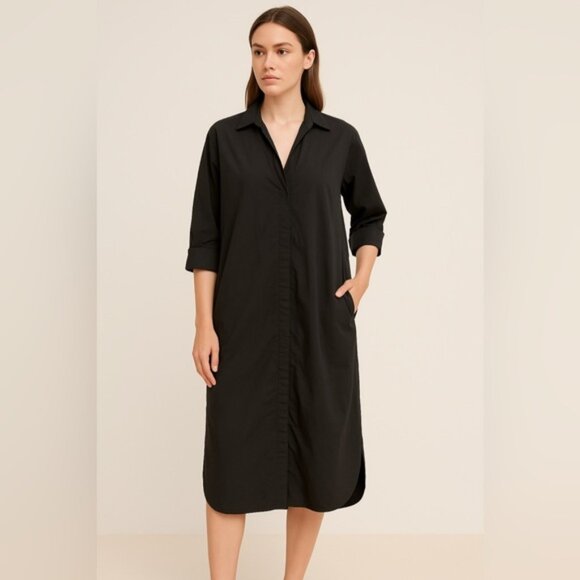 Naning9 Black Collared Shirt Dress with Pockets – Approx. Size XL (22” PTP) - Picture 1 of 8